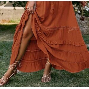 Simplee Red Knot Ruffle Skirt